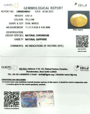 4.92/CT Natural Yellow Sapphire With Govt Lab Certificate (2331)